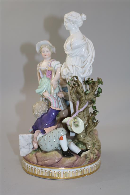 A Meissen group of children playing with stilts, 19th century, after Michel Victor Acier, 26.5cm, losses